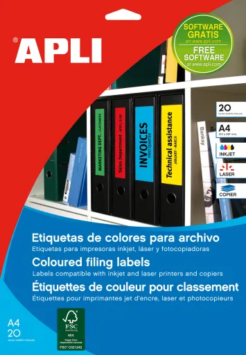 Etiquetas Autocolantes 190x61mm Pastas Arquivo Vermelho 20 Folhas