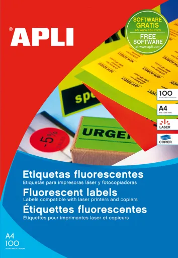 Etiquetas Autocolantes 64x33,9mm Vermelho Fluorescente 100 Folhas