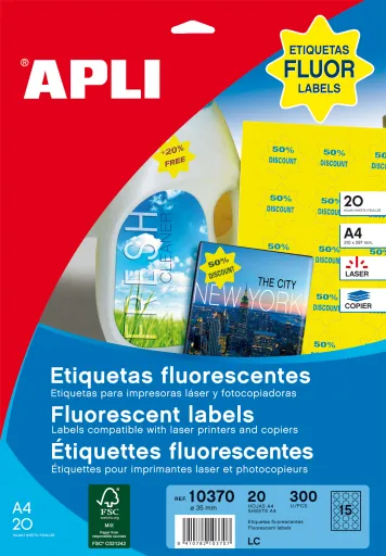 Etiquetas Autocolantes ø 35 Amarelo Fluorescente 20 Folhas