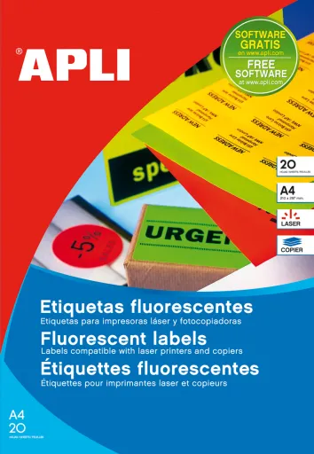 Etiquetas Autocolantes 64x33,9mm Vermelho Fluorescente 20 Folhas