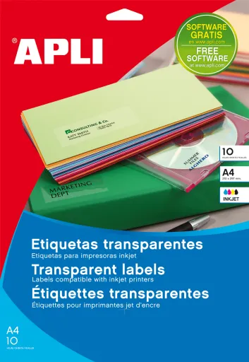 Etiquetas Autocolantes 63,5x38,1mm Transparente Brilhante Apli 10 Folhas