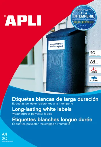 Etiquetas Autocolantes 99.1x38.1mm Resistentes à Intempérie 20 Folhas