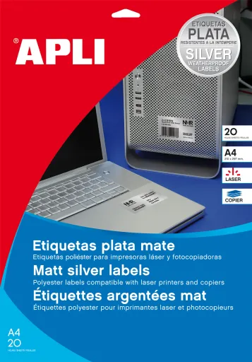 Etiquetas Autocolantes ø 40mm Metalizadas Mate Prata 20 Folhas Apli Resistentes à Intemperie