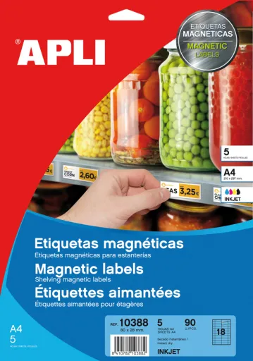 Etiquetas Autocolantes 80x28mm para Prateleira e Estantes Papel Magnético 5 Fls