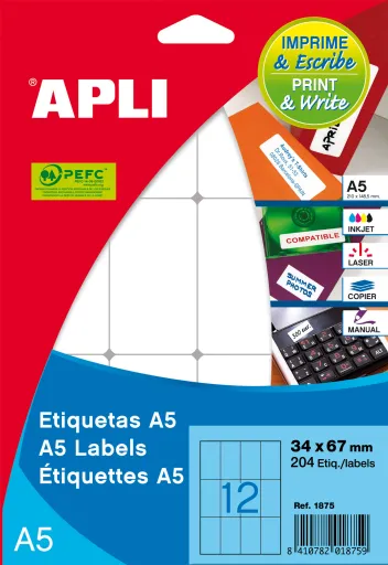 Etiquetas Autoclantes A5 19x40 mm Cantos Redondos Apli