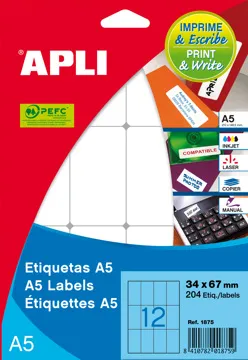 Etiquetas Autocolantes  A5 25x40 mm Cantos Redondos Apli