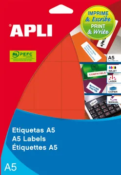 Etiquetas Autocolantes A5 ø 16 Vermelhas Apli