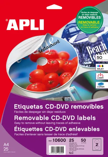 Etiquetas Cd-Dvd Mega Removível Ext ø 117 Int ø 18