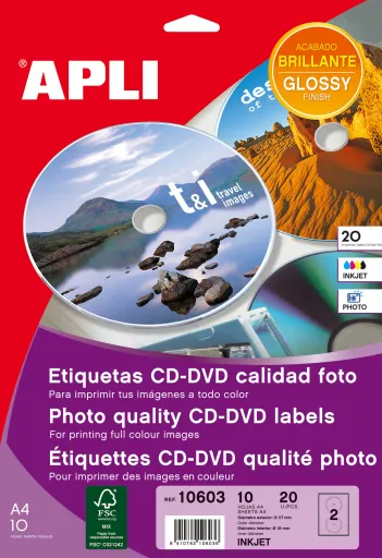 Etiquetas Cd-Dvd Permanente de Qualidade Fotográfica Ext ø 117 Int ø 18