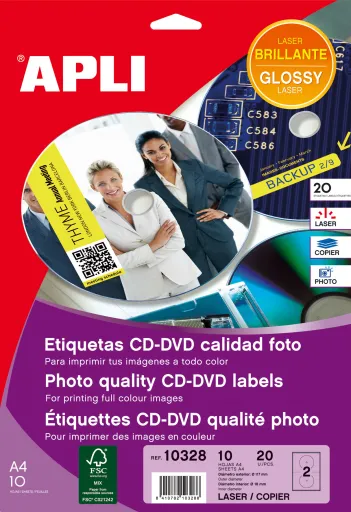 Etiquetas Cd-Dvd Permanente para Laser e Fotocopiadoras Ext ø 117 Int ø 18