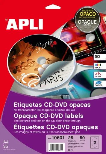 Etiquetas Cd-Dvd Permanente Opaco Ext ø 117 Int ø 18