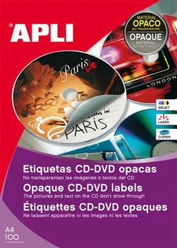 Etiquetas Cd-Dvd Permanente Opaco Ext ø 114 Int ø 18