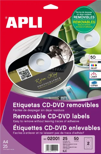 Etiquetas Autocolantes Cd Dvd Ext ø 114 Int ø 41 Removíveis