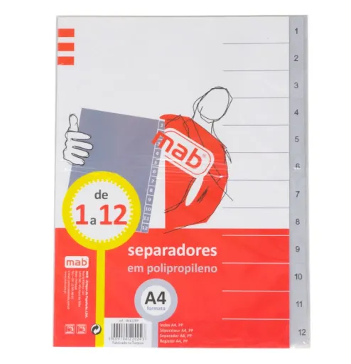 Separadores Cartolina A4 Numérico 1-12