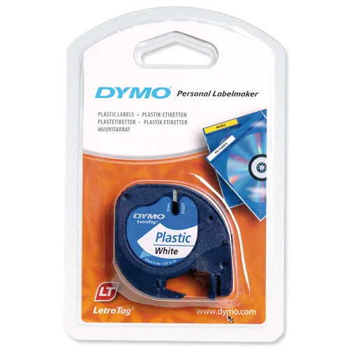 Fitas Dymo 12mm Letratag 91201 Preto/Branco em Plástico