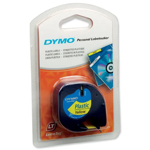 Fitas Dymo 12mm Letratag 91202 Preto/Amarelo em Plástico