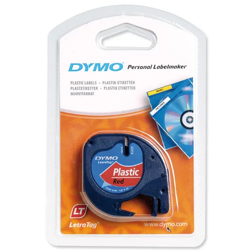 Fitas Dymo 12mm Letratag 91203 Preto/Vermelho em Plástico