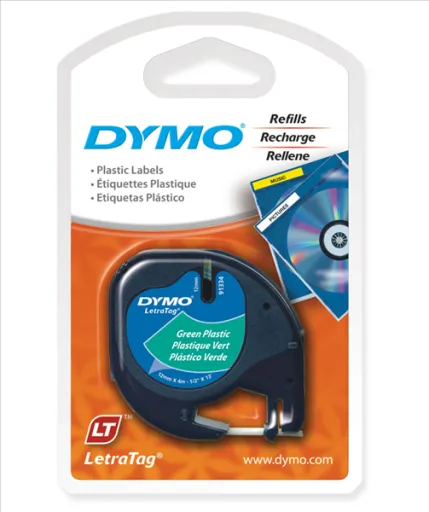 Fitas Dymo 12mm Letratag 91204 Preto/Verde em Plástico