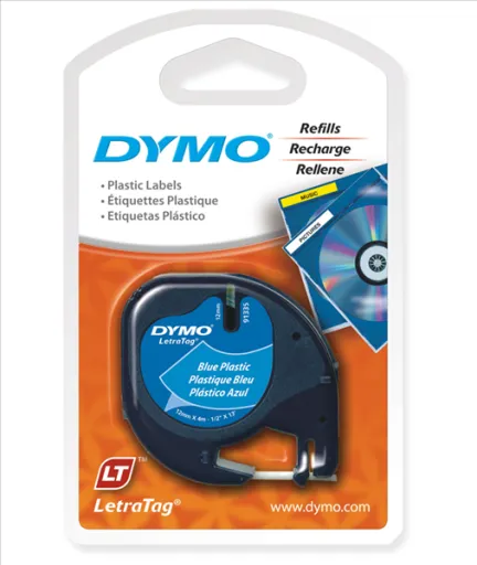 Fitas Dymo 12mm Letratag 91205 Preto/Azul em Plástico