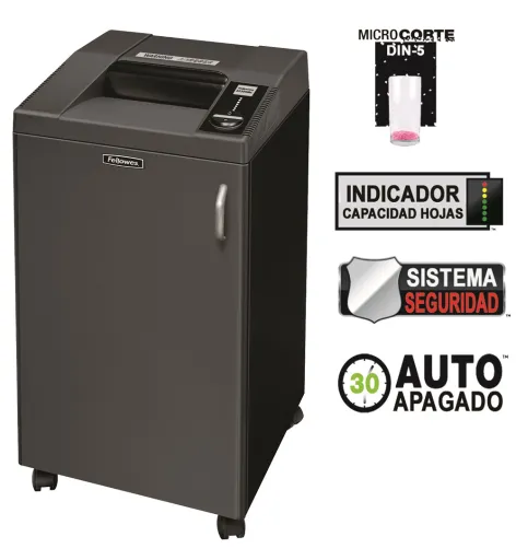 Destruidora de Papel Fellowes 3250SMC, 10 Fls, 100L  com Rodas (Corte 0.8x12mm)