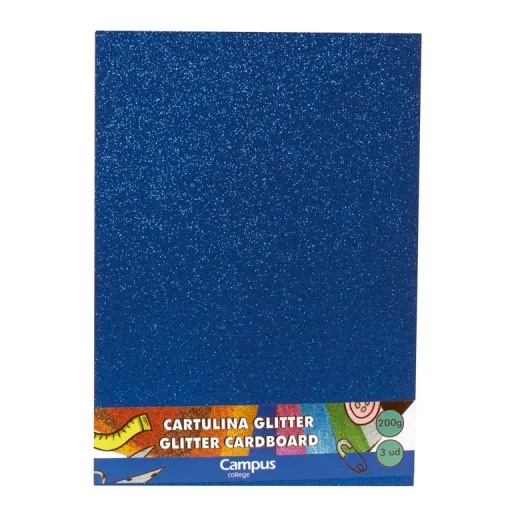 Cartolina Campus A4 Azul Purpurina Glitter 3Un.