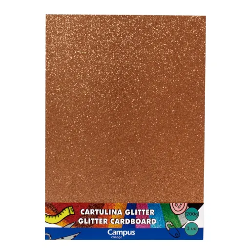 Cartolina Campus A4 Castanho Purpurina Glitter 3Un.