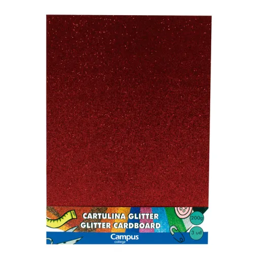 Cartolina Campus A4 Vermelho Purpurina Glitter 3Un.