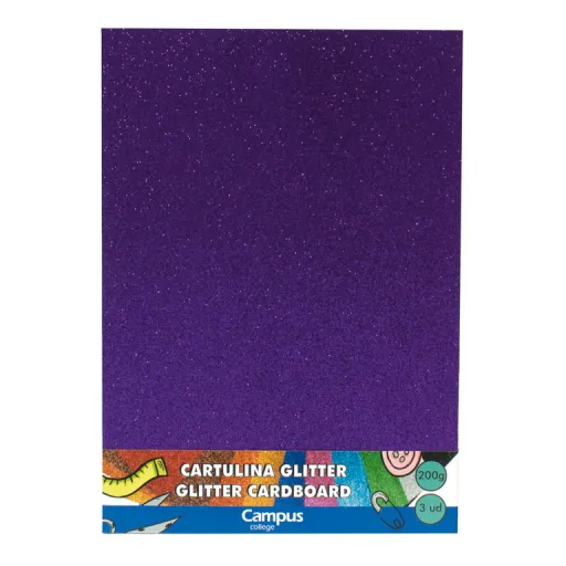 Cartolina Campus A4  Violeta Purpurina Glitter3Un.