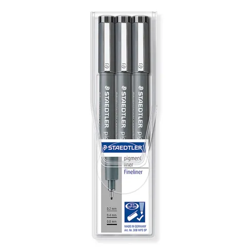 Marcador Fineliner Staedtler Preto Pack 3 Marcadores