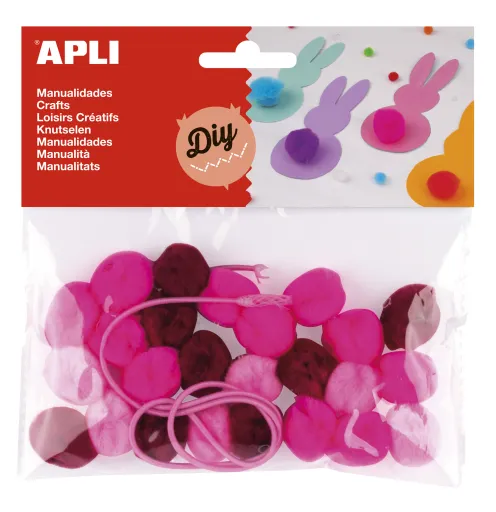 Kit Manualidades Apli Cordas Elásticas e Pompons Rosa 25un.