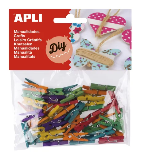 Kit Manualidades Apli Mini Molas Coloridas em Madeira 45un.