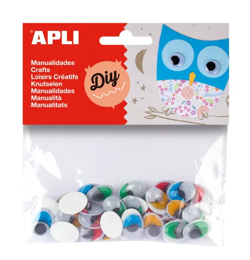 Kit Manualidades Apli Olhos Móveis Coloridos com Pestanas Adesivos 40un.