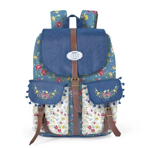 Mochila Vintage Lusa Flower Blue