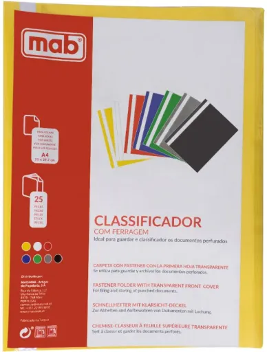 Dossier Classificadora com Ferragem Amarelo A4 150 Microns Pack 25 Un.