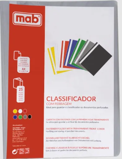 Dossier Classificadora com Ferragem A4 150 Microns Cinza Pack 25 Un.