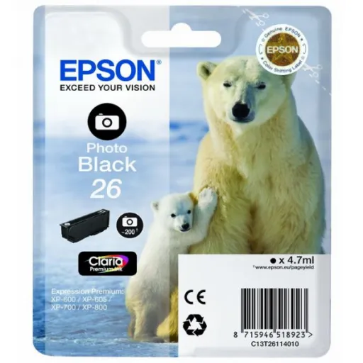 Tinteiro Preto Foto Série 26 Urso Polar Tinta Claria Premium (c/Alarme RF+AM)