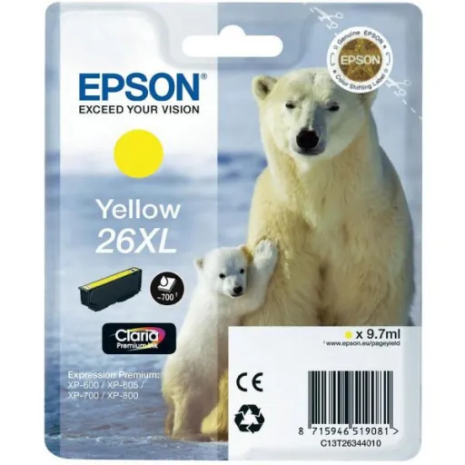 Tinteiro Amarelo Série 26XL Urso Polar Tinta Claria Premium (c/Alarme RF+AM)