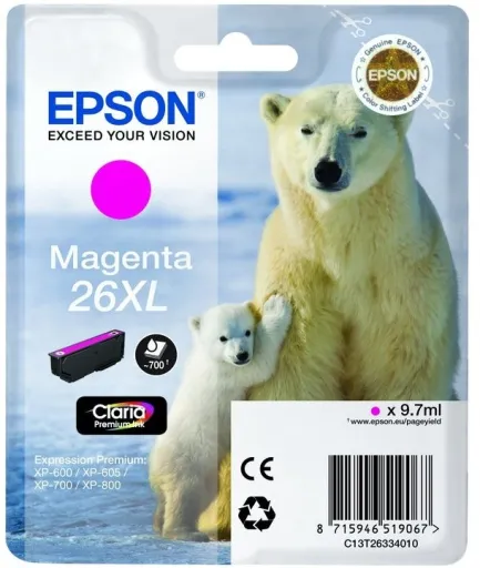 Tinteiro Magenta Série 26XL Urso Polar Tinta Claria Premium (c/Alarme RF+AM)