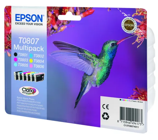 Multipack de 6 Cores T0807 Tinta Claria Photographic (c/Alarme RF+AM)