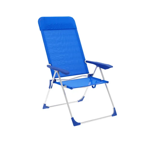 Marbueno Cadeira Dobrável 5 Posições Alumínio com Almofada Azul Praia e Piscina 69X58X109 cm 10249