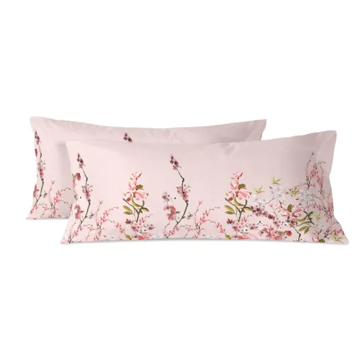 Capa de Almofada HappyFriday Chinoiserie Rose Multicolor King 150 Fios 45 x 110 cm (2 Unidades)