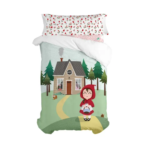 Conjunto de Capa de Edredom HappyFriday Mr Fox Red Riding Hood  Multicolor Solteiro 2 Peças