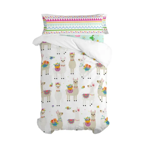 Conjunto de Capa de Edredom HappyFriday Moshi Moshi Cute Llamas Multicolor 2 Peças