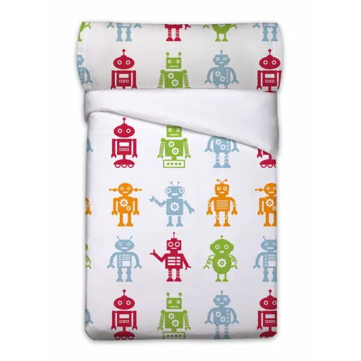 Conjunto de Capa de Edredom Pierre Cardin Robots Branco Solteiro 3 Peças