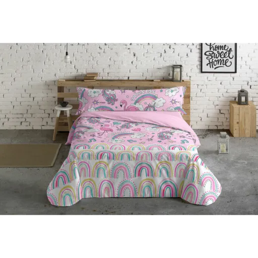 Conjunto de Capa de Edredom Pierre Cardin Unicornios Cor de Rosa Solteiro 3 Peças