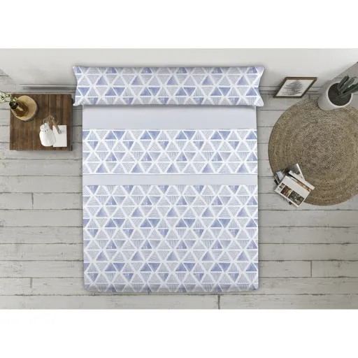 Conjunto de Lençóis Happy Home TRIANGLES AH Azul Casal