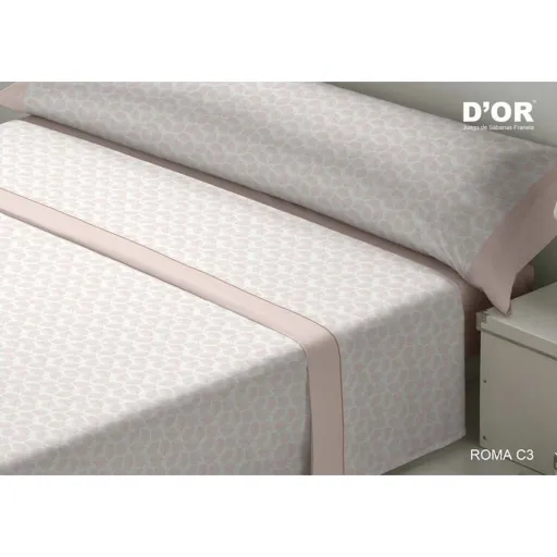 Conjunto de Lençóis D'Or ROMA Cor de Rosa Solteiro Franela