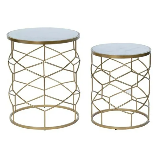 Mesa de Apoio DKD Home Decor Dourado Metal Branco Mármore 46 x 46 x 57 cm