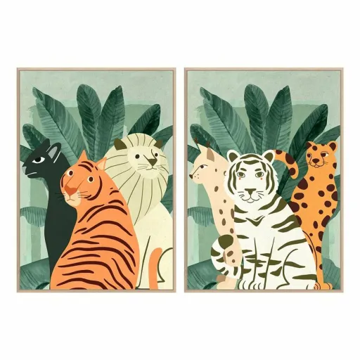 Pintura DKD Home Decor 83 x 4,5 x 123 cm Tropical Animais (2 Unidades)