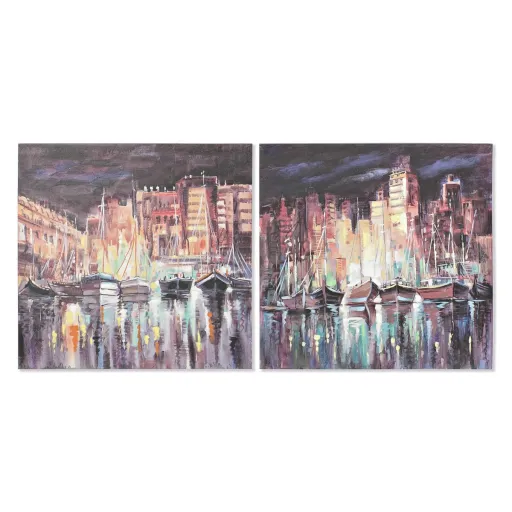 Pintura DKD Home Decor Cidade 80 x 3 x 80 cm Loft (2 Unidades)